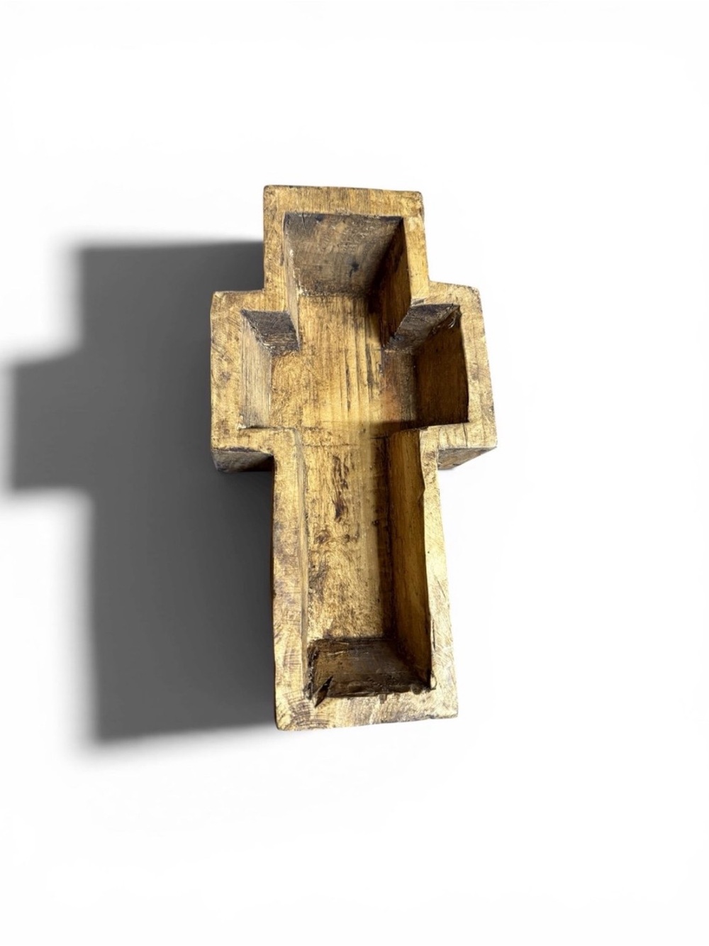 Handcarved Wooden Cross Tray in Warm Golden-Tan Blessed Home Decor